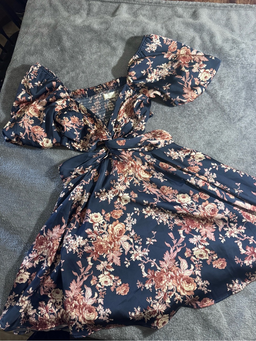 Altar'd State Navy Floral Tie-Front Midi Dress